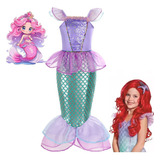 Vestido De Princesa Sereia Para Meninas Com Peruca