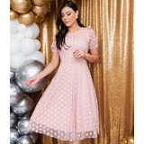 Vestido Evangélico Rodado Gode Blogueira Saia Tule Poa Mid