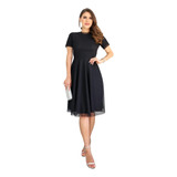 Vestido Evangélico Rodado Gode Blogueira Saia Tule Poa Mid