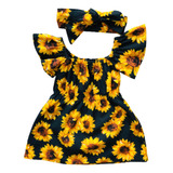 Vestido + Faixa Bebê Menina Girassol Luxo Moda Infantil Roup