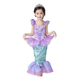 Vestido Fantasia Ariel Pequena Sereia Disney Com Acessórios