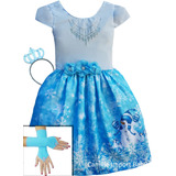 Vestido Fantasia Infantil Frozen Elsa Anna Coroa E Luvas