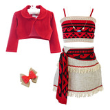 Vestido Fantasia Infantil Moana Luxo Com Colar Laço E Bolero