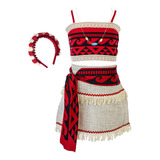 Vestido Fantasia Infantil Moana Princesa Luxo Tiara Carnaval