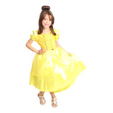 Vestido Fantasia Luxo Infantil Princesa Bela Amarelo Belle