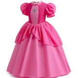 Vestido Fantasia Princesa Peach Cogumelo Mario Bros Infantil