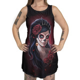 Vestido Feminino Catrina Morte Mexicana Rosas Tumblr Evasê
