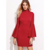 Vestido Feminino Festa Gola Alta Manga Flare Panicat Roupa