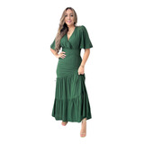 Vestido Feminino Longo Manga Curta Princesa Elegante Chemise