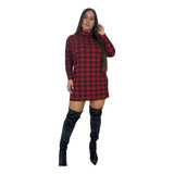 Vestido Feminino Manga Longa Gola Alta Poncho Maxi Blusa 