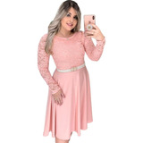 Vestido Feminino Midi Godê Festa Moda Evangélica Cinto Brind