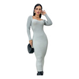 Vestido Feminino Midi Tricot Modal Manga Longa Tricô