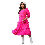 Vestido Feminino Moda Evangélica Midi Boneca Rodado Madrinha Renda Princesa Festa Social Casamento Barato Promoção