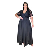 Vestido Feminino Plus Size Festa Longo Com Renda Tendência 