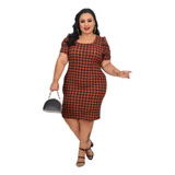Vestido Feminino Plus Size Princesa Terra Cota Estampado