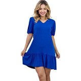 Vestido Feminino Solto Rodado De Manga 3/4 Casual Basico