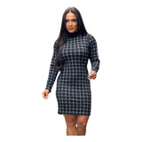 Vestido Feminino Xadrez Curto Manga Princesa Pied Poule Luxo