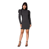 Vestido Feminino Xadrez Mangas Bufantes Modelador Premium