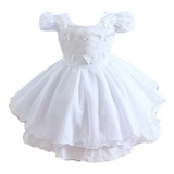 Vestido Festa Infantil Bebê Batizado Branco Borboleta Luxo