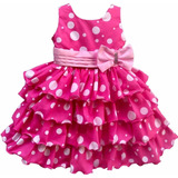 Vestido Festa Infantil Luxo Glamour Minnie Rosa Pink E Tiara