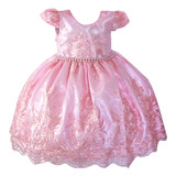 Vestido Festa Infantil Rosa Bebê Princesa Aniversário Realez