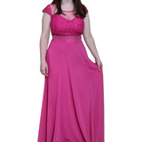 Vestido Festa Longo Manguinha Pink Paetês Transparência