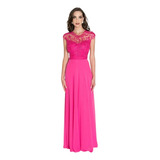 Vestido Festa Longo Manguinha Pink Paetês Transparência