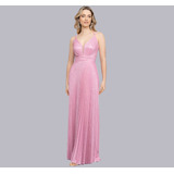 Vestido Festa Longo Pamela Saia Plissada Lurex Mbonline