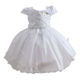 Vestido Festa Luxo Infantil Branco Rodado