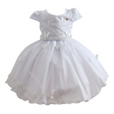 Vestido Festa Luxo Infantil Branco Rodado Renda 1 Ao 3 Anos