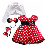 Vestido Festa Luxo Minnie Vermelha E Bolero E Tiara Minie