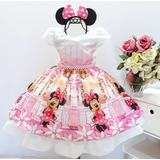 Vestido Festa Minnie Rosa Luxo Infantil
