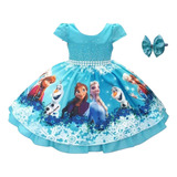 Vestido Frozen Elsa Ana Aniversario Infantil Festa Luxo 