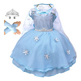 Vestido Frozen Elsa De Festa Infantil Coroa Capa Luva 1 A 12