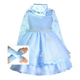 Vestido Frozen Elsa Princesa Festa Infantil Com Luvas E Capa
