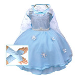 Vestido Frozen Infantil Elsa Fantasia Festa Capa Luva 1 A 12