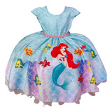 Vestido Infantil Ariel Sereia Fundo Do