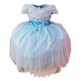 Vestido Infantil Azul Bebê Princesas Cinto