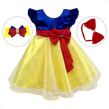 Vestido Infantil Branca De Neve Princesa Luxo Com 2 Tiaras