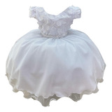 Vestido Infantil Branco Daminha Batizado Casamento Brilho