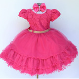 Vestido Infantil Dama Daminha Rosa Bordado Casamento E Tiara