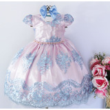 Vestido Infantil Dama Daminha Rosa Bordado Casamento Renda