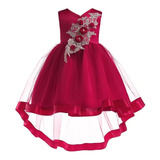 Vestido Infantil Dama Honra Festa Rosa Chá Vermelho Cauda 