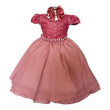 Vestido Infantil Daminha Batizado Casamento Rose Creme