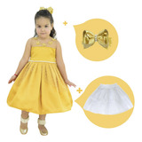 Vestido Infantil Dourado Tule Ilusion