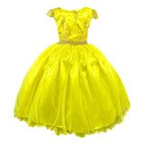 Vestido Infantil Festa Amarelo Bela Fera