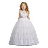 Vestido Infantil Festa Daminha Branco Longo Renda Luxo 