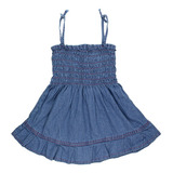 Vestido Infantil Jeans Menina Franzido