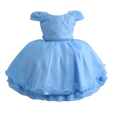 Vestido Infantil Juvenil Azul Bebê Princesa Festa De Luxo 