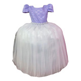 Vestido Infantil Lilás C/ Renda E Saia Branca Longo Damas